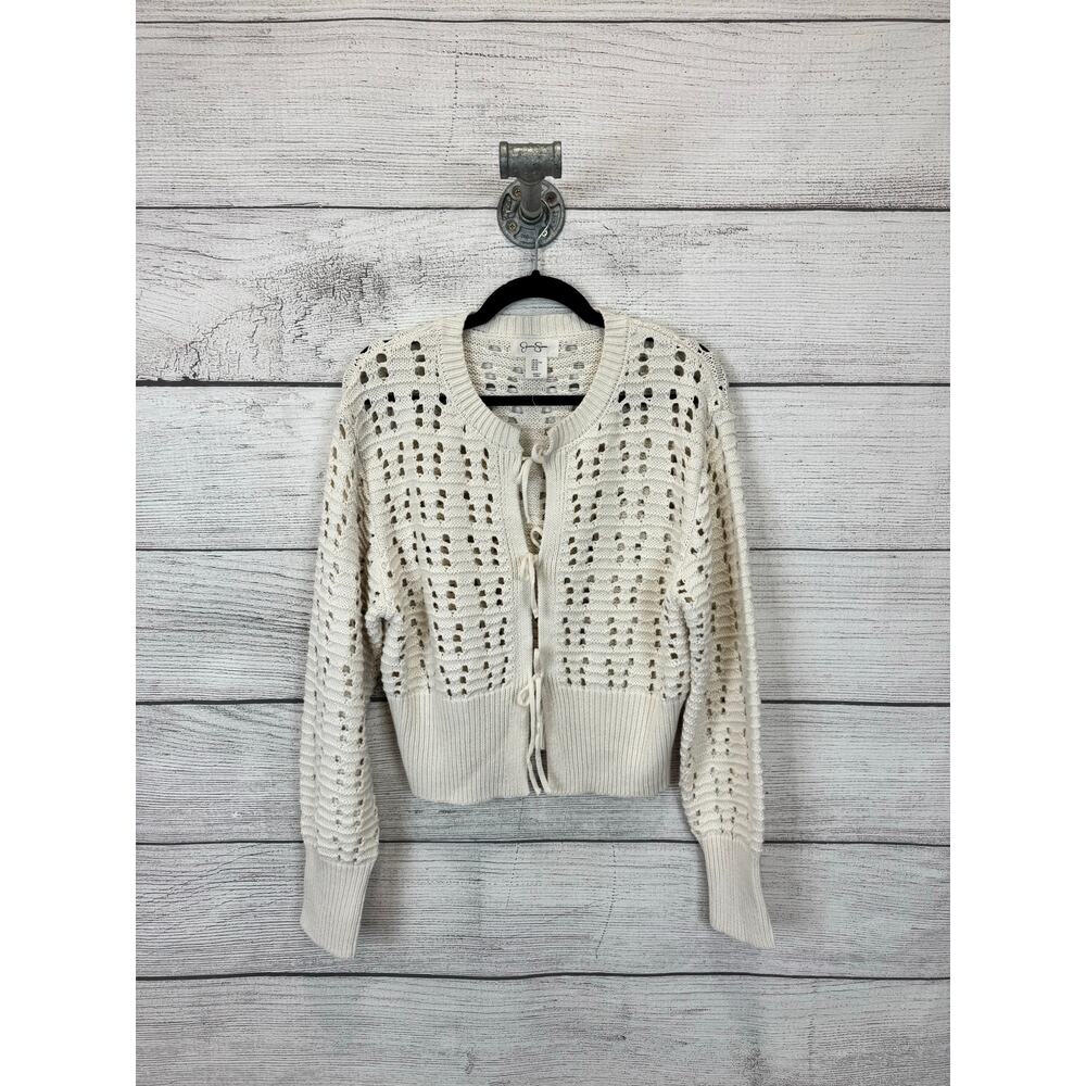 Jessica Simpson Women's Cream Crochet Tie Front Knit Cardigan Size XL